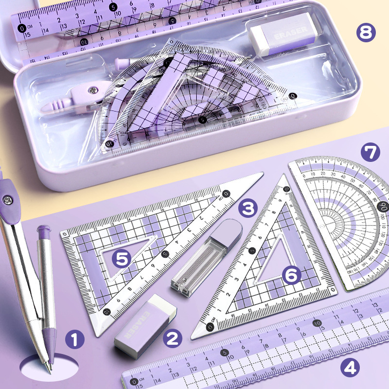 Conjunto de 8 peças de instrum - Math Geometry Set With Compass avaliação e preço